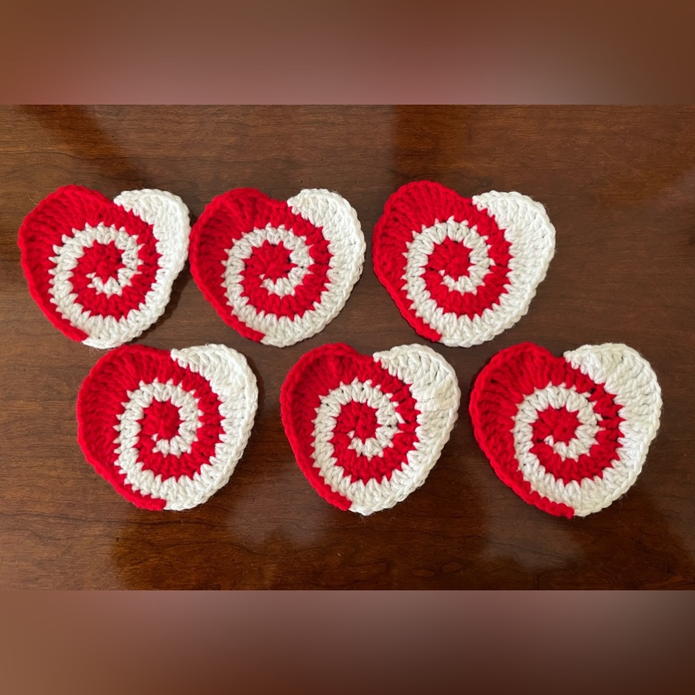 Handmade Crocheted Coasters- Valentine Heart Shaped - Picture 2 of 4